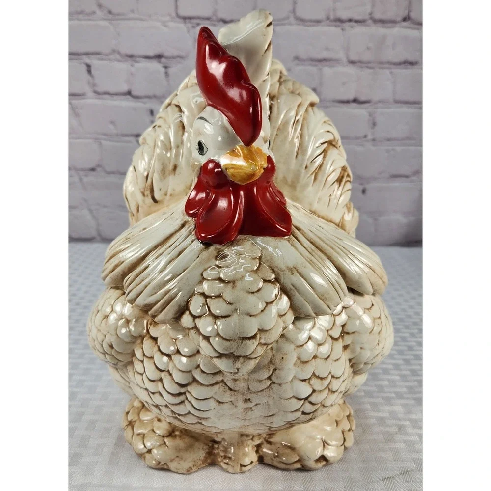 Georgous 1966 Lg Hand Painted Atlantic Mold Ceramic Rooster Chicken Cookie Jar